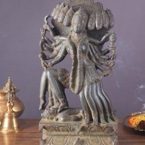 Pure Brass Mahakali Ten-Headed Statue | 15" Sacred Art | 10kg Divine Masterpiece | Traditional Temple Beauty | Jaipurio